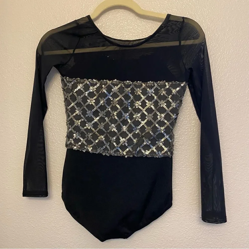 Weissman dance costume fringe 2 piece black Hermann's Boogie 13500 Child MC